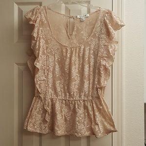 Cream sheer top with side ruffles by Forever 21